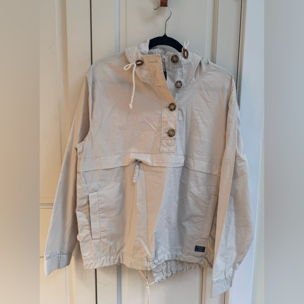 Abercrombie & Fitch Hooded Anorak Jacket Cream Beige Utility Windbreaker NWT L